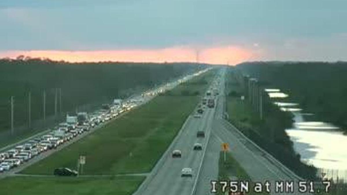 A Florida Department of Transportation traffic camera shows traffic backed up for miles on Alligator Alley after a crash involving multiple vehicles that resulted in at least one fatality and shutdown southbound traffic.