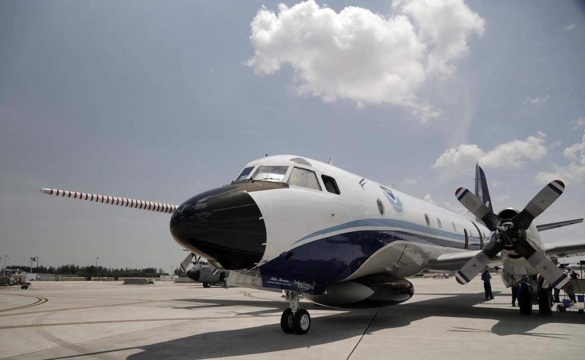 The nose of the NOAA plane is equipped with radar and a probe to measure wind gusts.