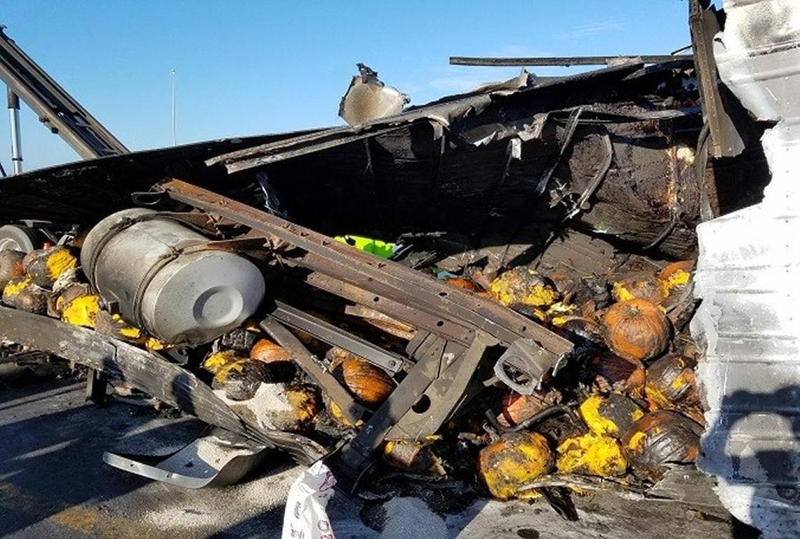 The driver of the semi escaped without any serious injuries. The pumpkins did not.