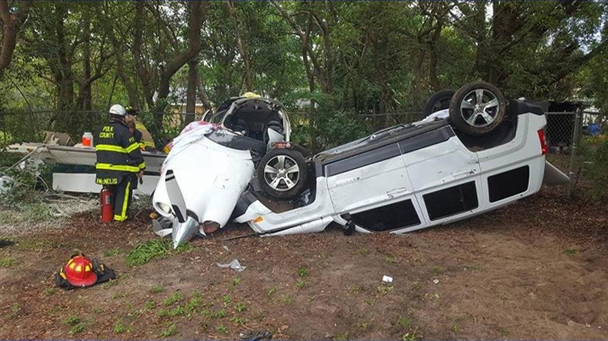 An airplane crashed Sunday into a vehicle parked in a church parking lot in Bartow.