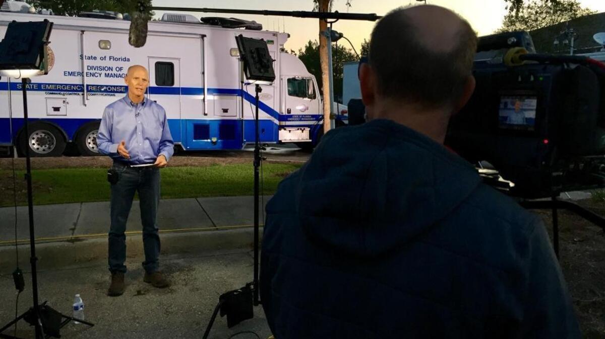 Gov. Rick Scott talks with NBC’s “Today Show” about Hurricane Irma during string of morning show appearances outside the state Emergency Operations Center in Tallahassee on Saturday.