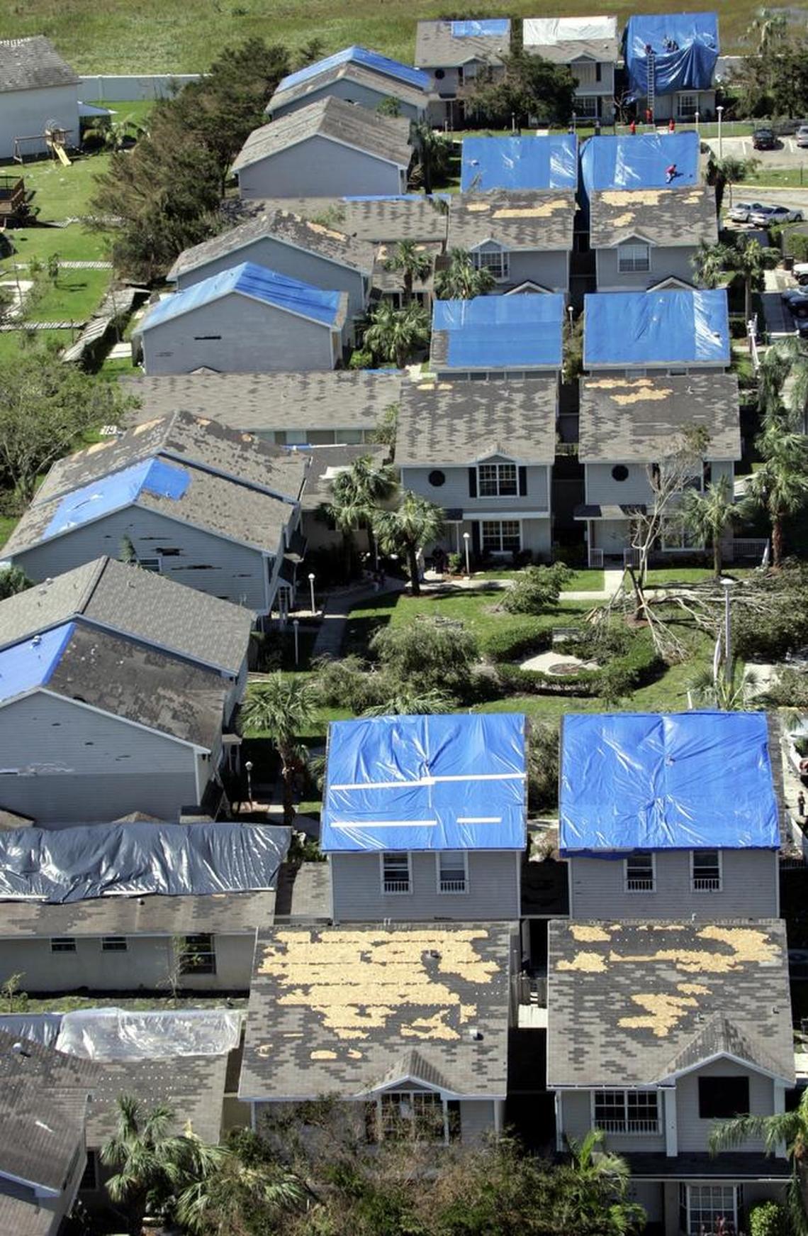 Homeowners covered their roofs in blue tarps to cover damage caused by Hurricane Wilma in Broward County in 2005 while waiting for repairs.