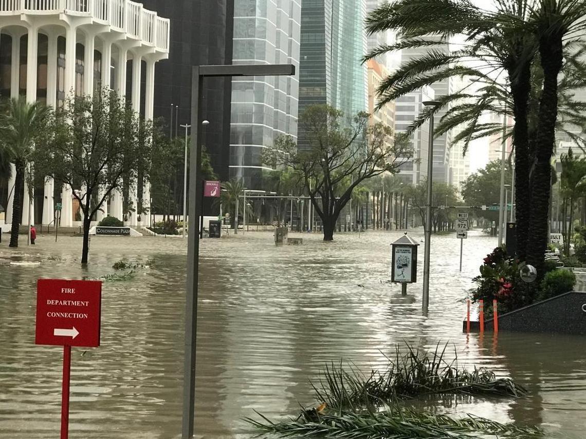 Hurricane Irma left Brickell Avenue flooded after waves crashed over seawalls and the Miami River topped its banks.