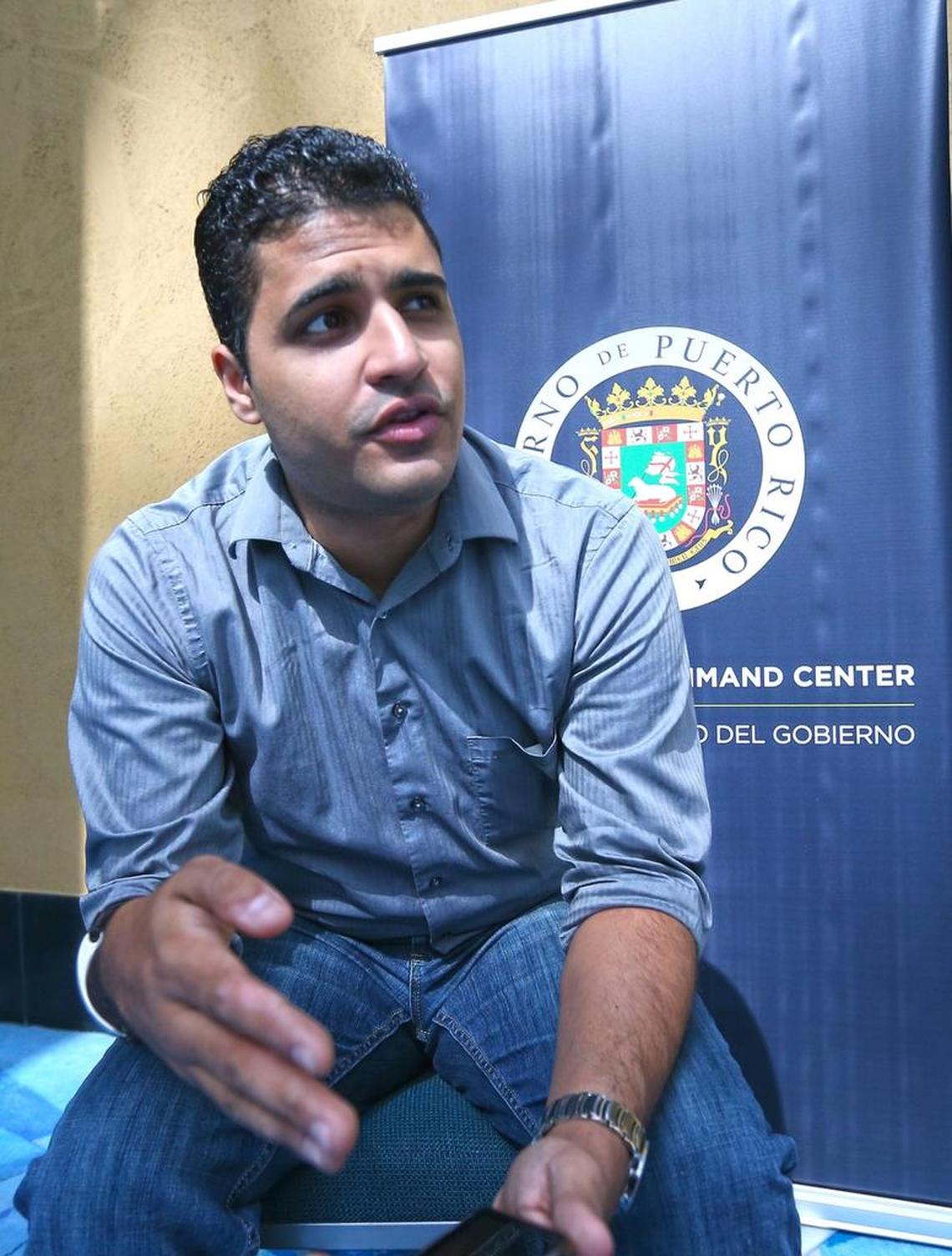 Carlos Saavedra Gutierrez, secretary of Labor in Puerto Rico, talks about unemployment at the emergency operations center in San Juan.