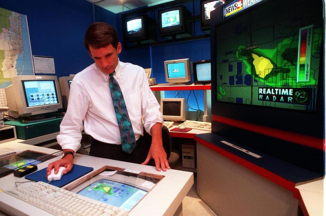 Bryan Norcross checks a radar screen while he was still a weatherman at the Miami station that is now CBS4. He’s currently a hurricane specialist at The Weather Channel.