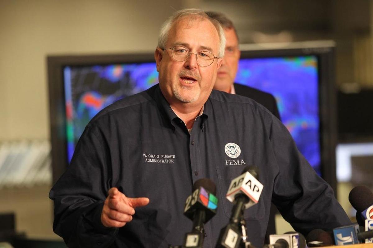 Craig Fugate, administrator of Federal Emergency Management Agency (FEMA) talks at the National Hurricane Center in 2012.