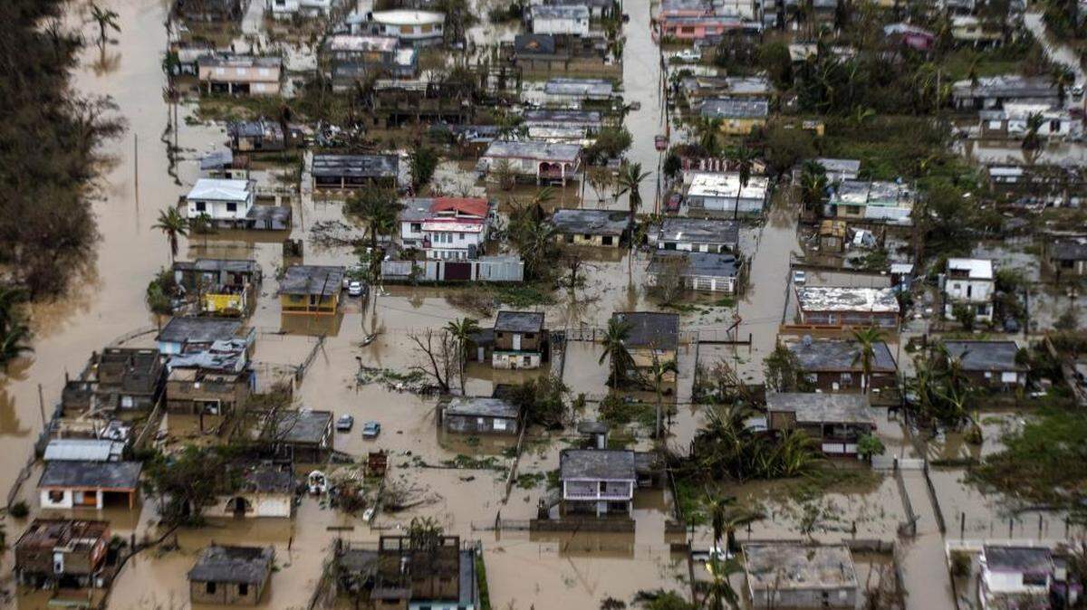 Aerial photo of flooding in the costal town of Loiza, on the north shore of Puerto Rico.