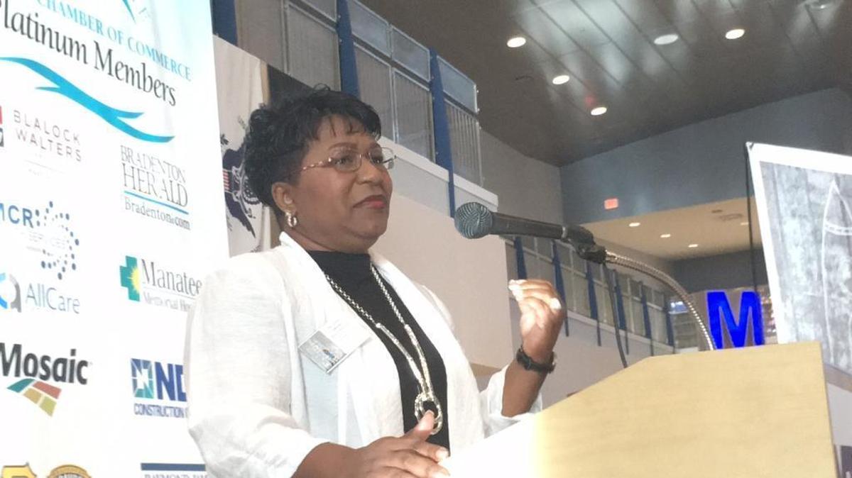 Superintendent of Schools Diana Greene addresses a breakfast meeting of the United Way of Manatee County Thursday. The meeting featured the roll-out of the United Ways' new campaign called "Manatee Mind Trust."