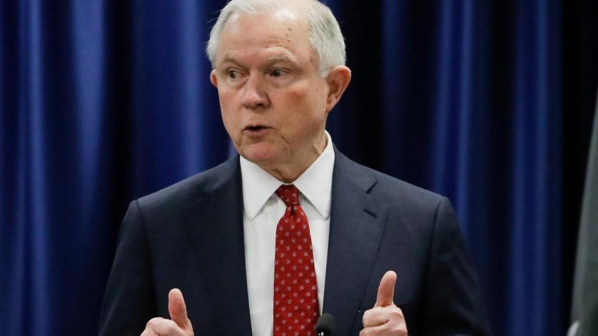 Attorney General Jeff Sessions speaks Friday at the U.S. Attorney's Office in Philadelphia.