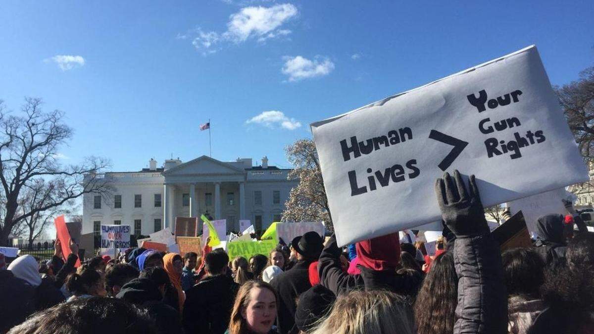 Students at the White House participate Wednesday in a national school walkout to protest gun violence.