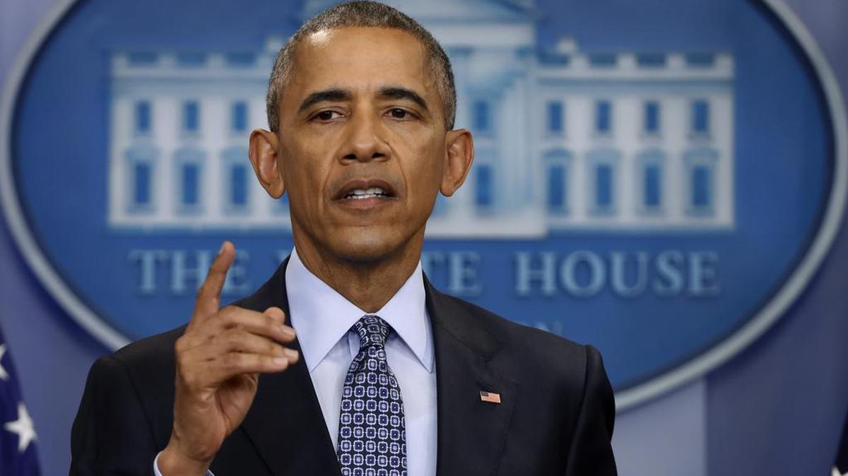 In this photo taken Jan. 18, 2017, President Barack Obama speaks during his final presidential news conference, in the briefing room of the White House in Washington.