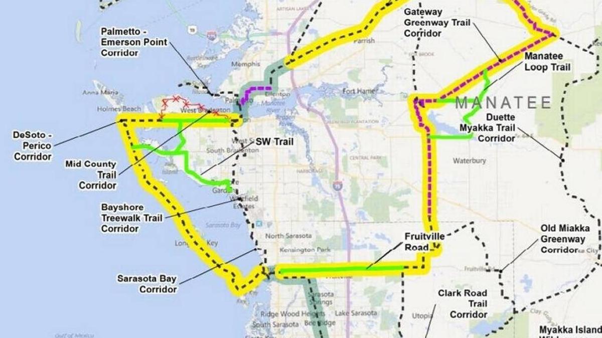 The latest version of the state’s proposed Sun Trail system through Manatee County