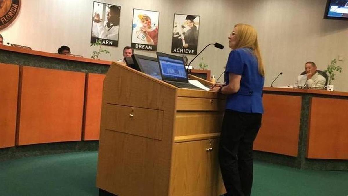 Susan Agruso, volunteer chair of the school district’s Audit Committee, at a past board meeting. She said the ERP system is improving, while training and business processes still need development.