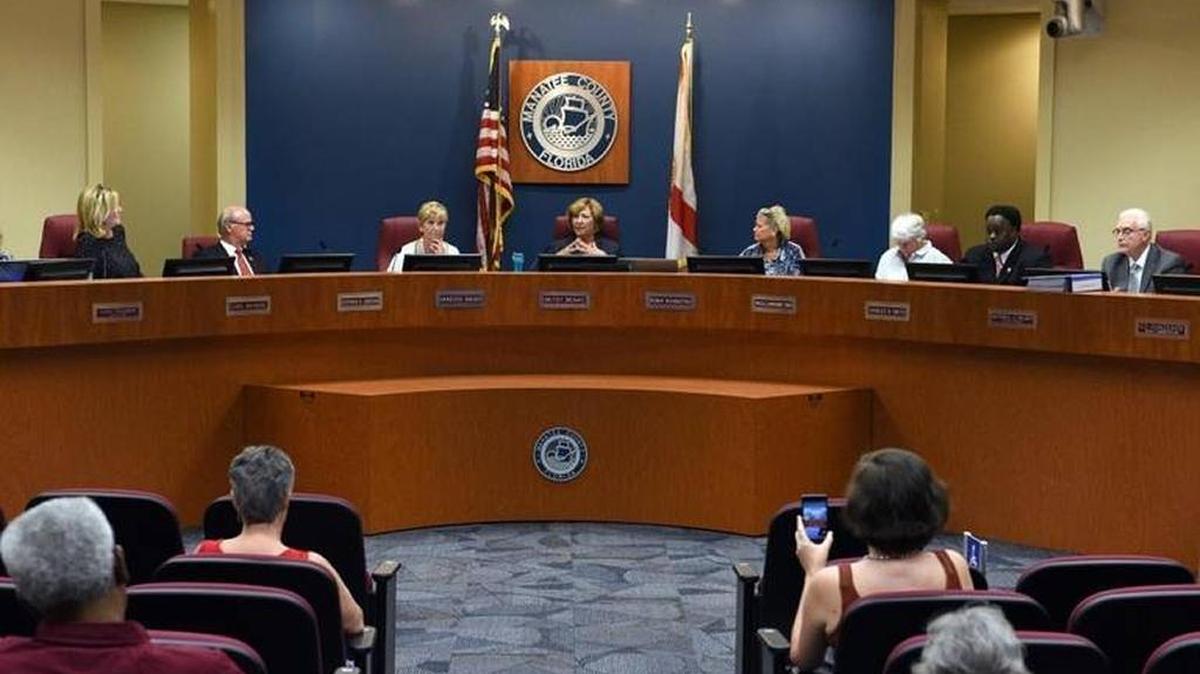 FILE: Manatee County Commissioners discuss the protests and counter protests for and against the Confederate monument at the Historic Courthouse in a meeting Tuesday.