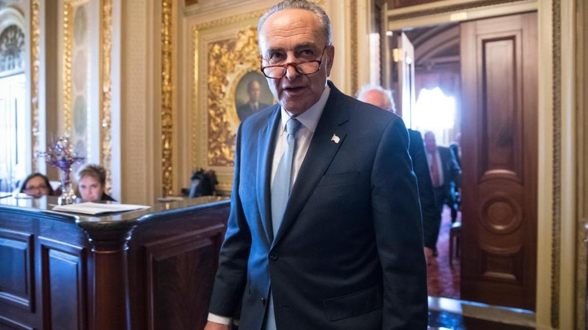Senate Minority Leader Chuck Schumer, D-N.Y., emerges from a closed-door Democrat strategy session on the morning after the firing of FBI Director James Comey by President Trump, at the Capitol in Washington, Wednesday, May 10, 2017.