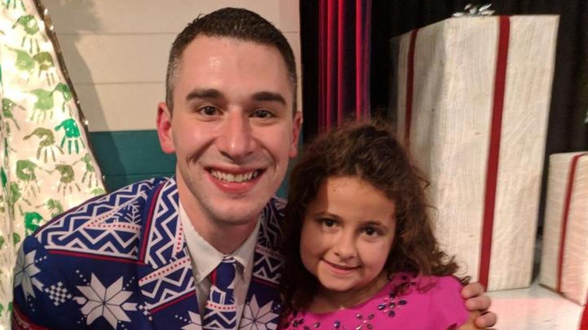 Ian Cicco, with second-grade music student Gloria Ferrar (Catherine Ferrar’s daughter)