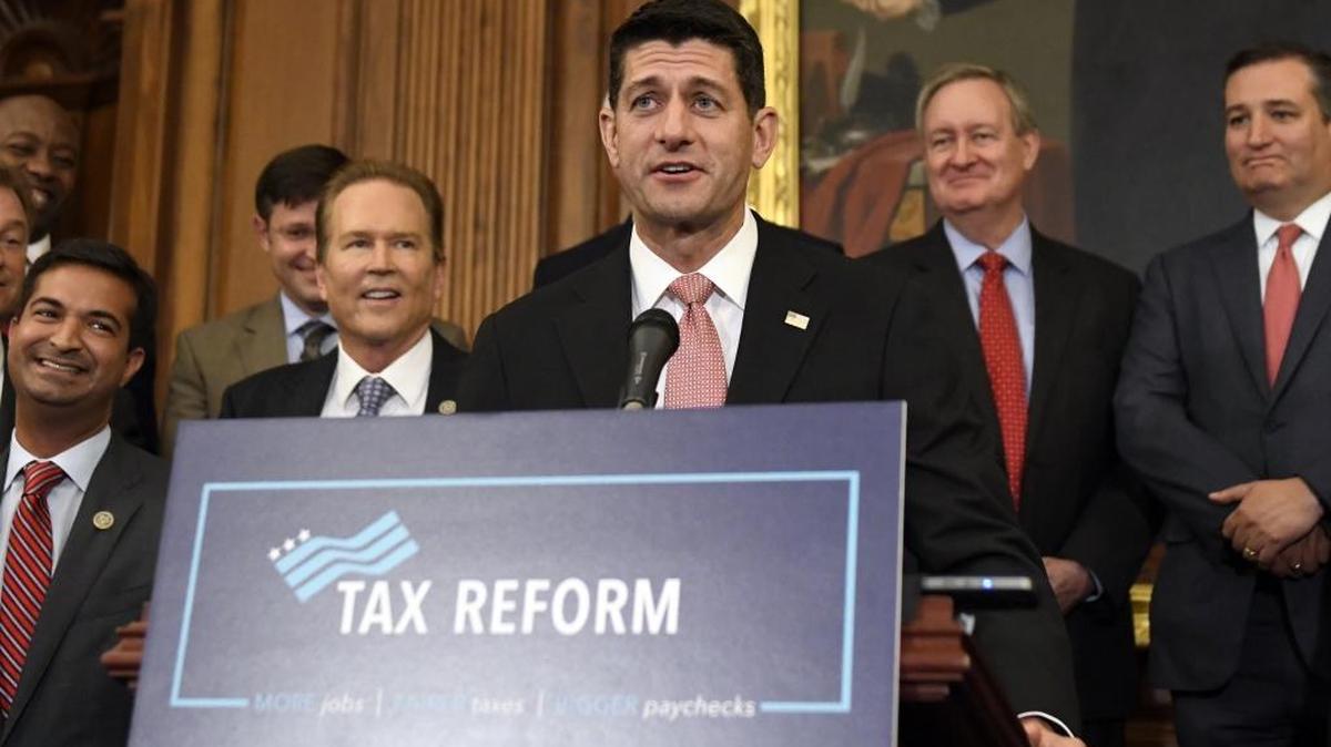 The Speaker of the United States House Paul Ryan makes closing remarks as US Senate and House Republicans announce the new tax reform plan endorsed by President Donald J. Trump in the U.S. Capitol Sept. 27, 2017 in Washington, D.C.