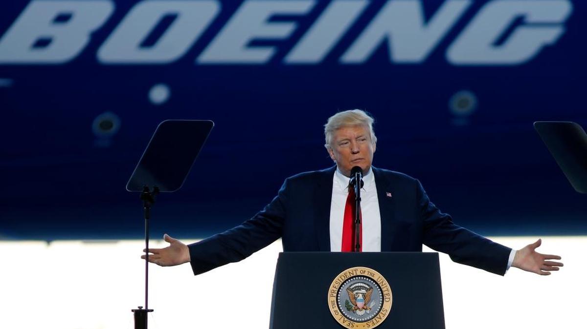 President Donald Trump to speaks to Boeing employees, Friday, Feb. 17, 2017, in the final assembly building at Boeing South Carolina in North Charleston, S.C. President Donald Trump visited South Carolina for the first time since winning the Republican primary a year ago. The president traveled Friday to North Charleston, where Boeing rolled out the first 787-10 Dreamliner aircraft from its assembly line seen in back.