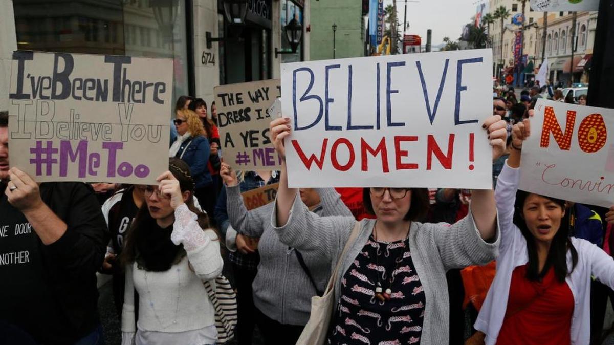 Participants march against sexual assault and harassment at the #MeToo March in the Hollywood section of Los Angeles on Nov. 12, 2017.