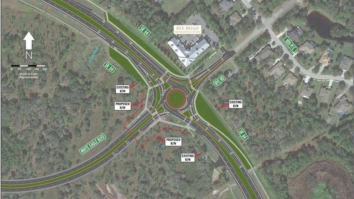 A rendering of the roundabout that will be constructed at the State Road 64 and Rye Road intersection.