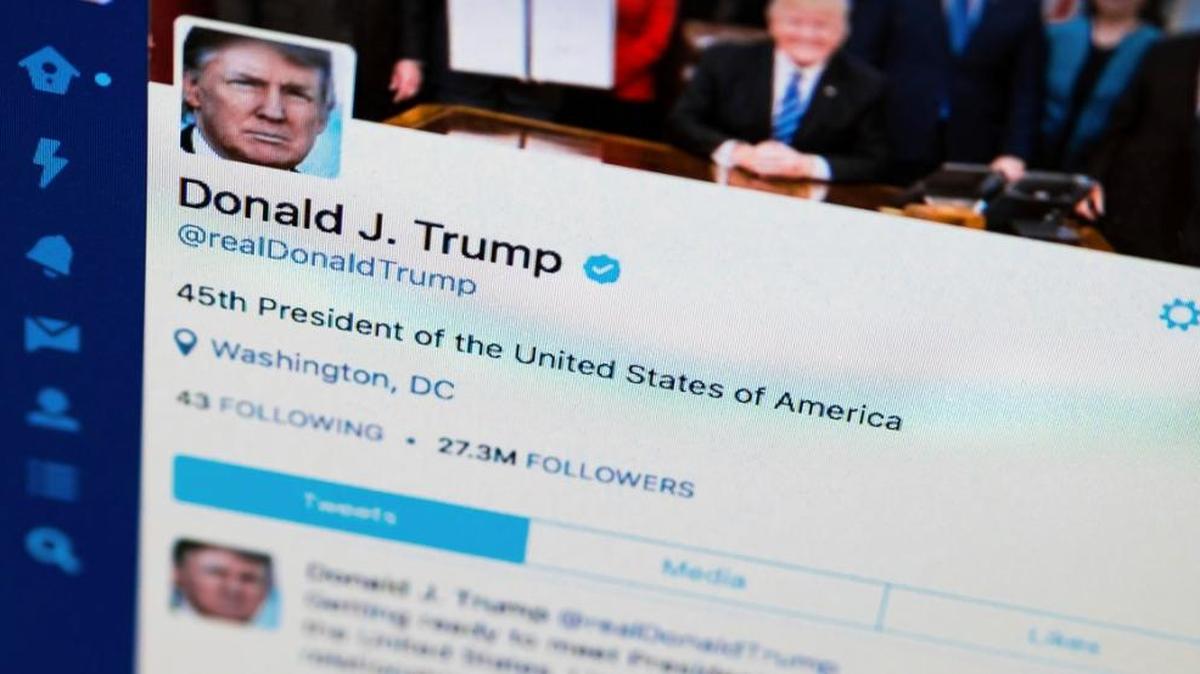 President Donald Trump's tweeter feed is photographed on a computer screen in Washington on April 3, 2017.