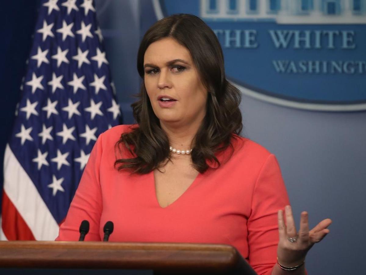 White House Press Secretary Sarah Huckabee Sanders speaks to the media during her daily press briefing Monday at the White House.