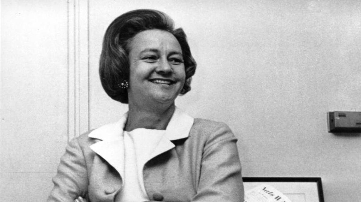 Katharine Graham poses in her office at The Washington Post in 1964.