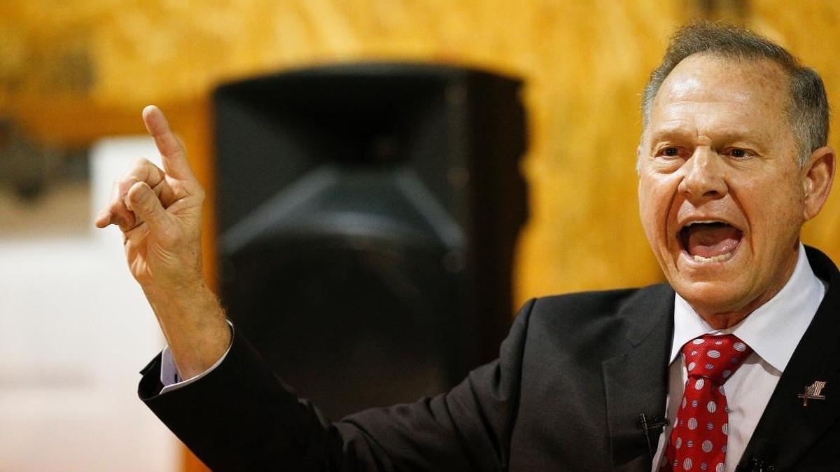 U.S. Senate candidate Roy Moore, who has been accused by several women of sexual assault, speaks at a campaign rally on Nov. 30 in Dora, Alabama.