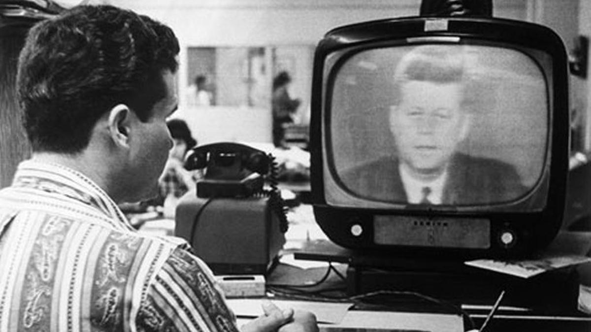 President John F. Kennedy addresses the country at the height of the Cuban Missile Crisis.