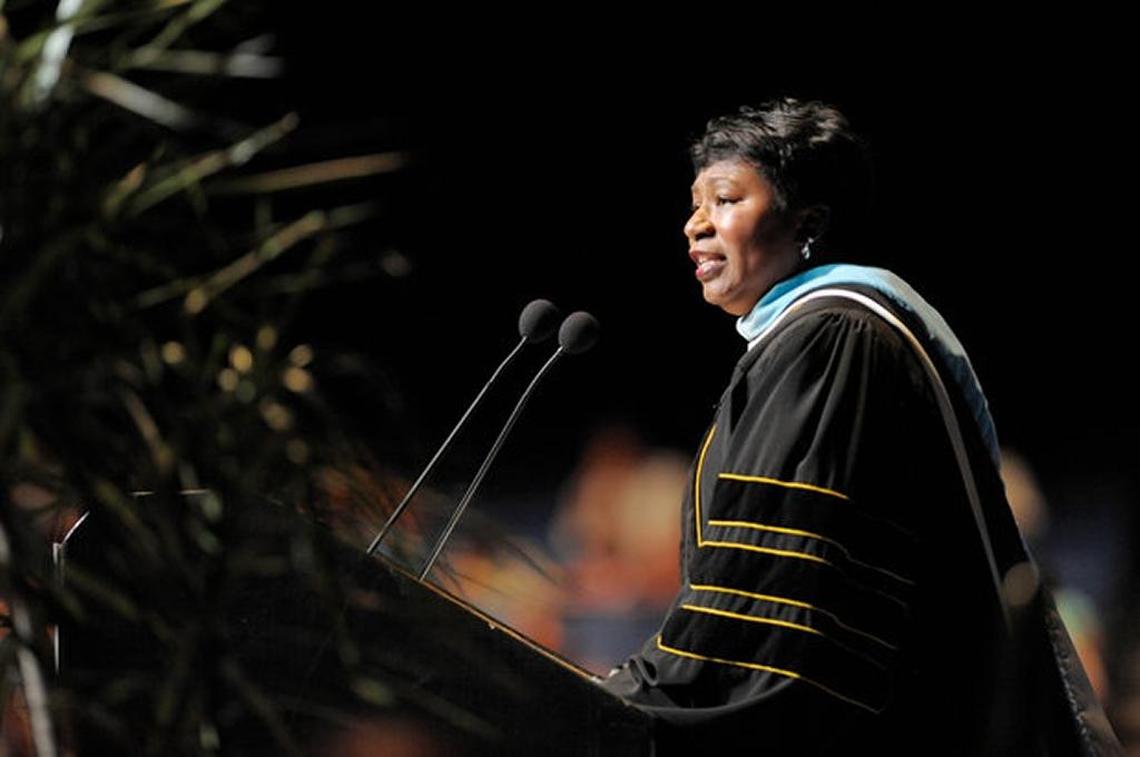 Manatee Schools Superintendent Diana Greene speaks during Manatee Technical College's commencement in 2015.