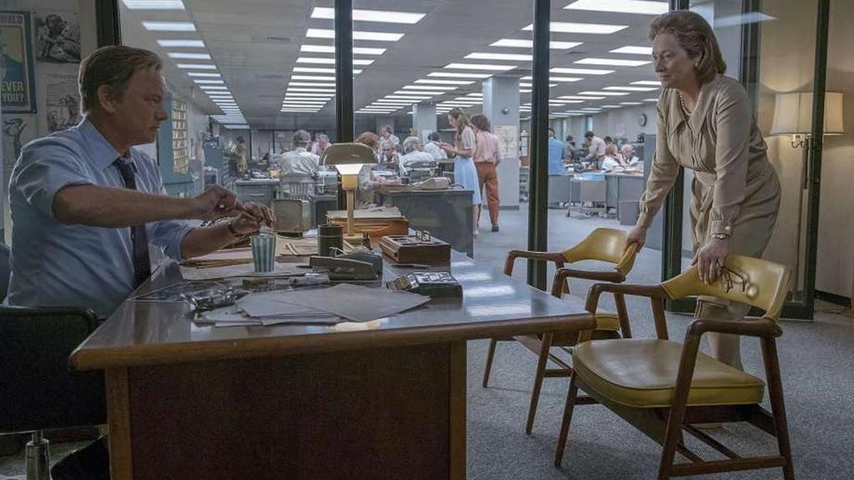 Tom Hanks as Ben Bradlee and Meryl Streep as his boss, Katharine Graham, faced with a daunting news decision.