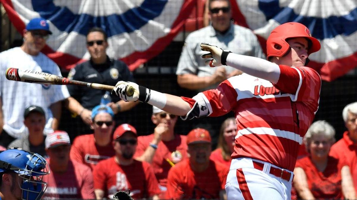 Louisville’s Brendan McKay bats during the team’s NCAA college baseball tournament game against Kentucky in Louisville, Ky.