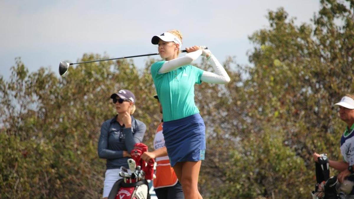 Nelly Korda watches a shot during a Symetra Tour event in the fall.