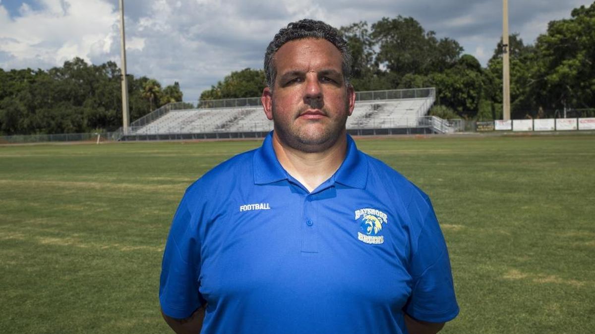 Head Coach John Biezuns poses for a portrait as the Bayshore High School football team practices Aug. 25 in Bradenton.