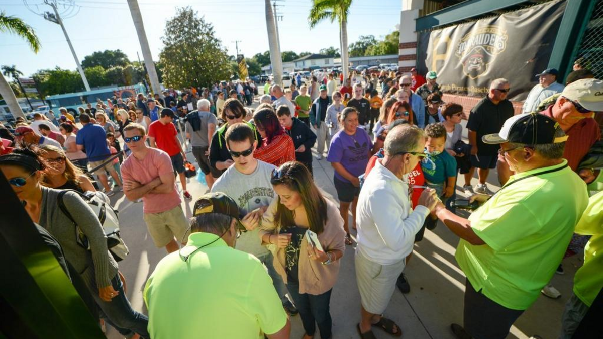Crowds pass through the gate at LECOM Park in Bradenton in early April. The Marauders drew 625 fans to Wednesday’s game.