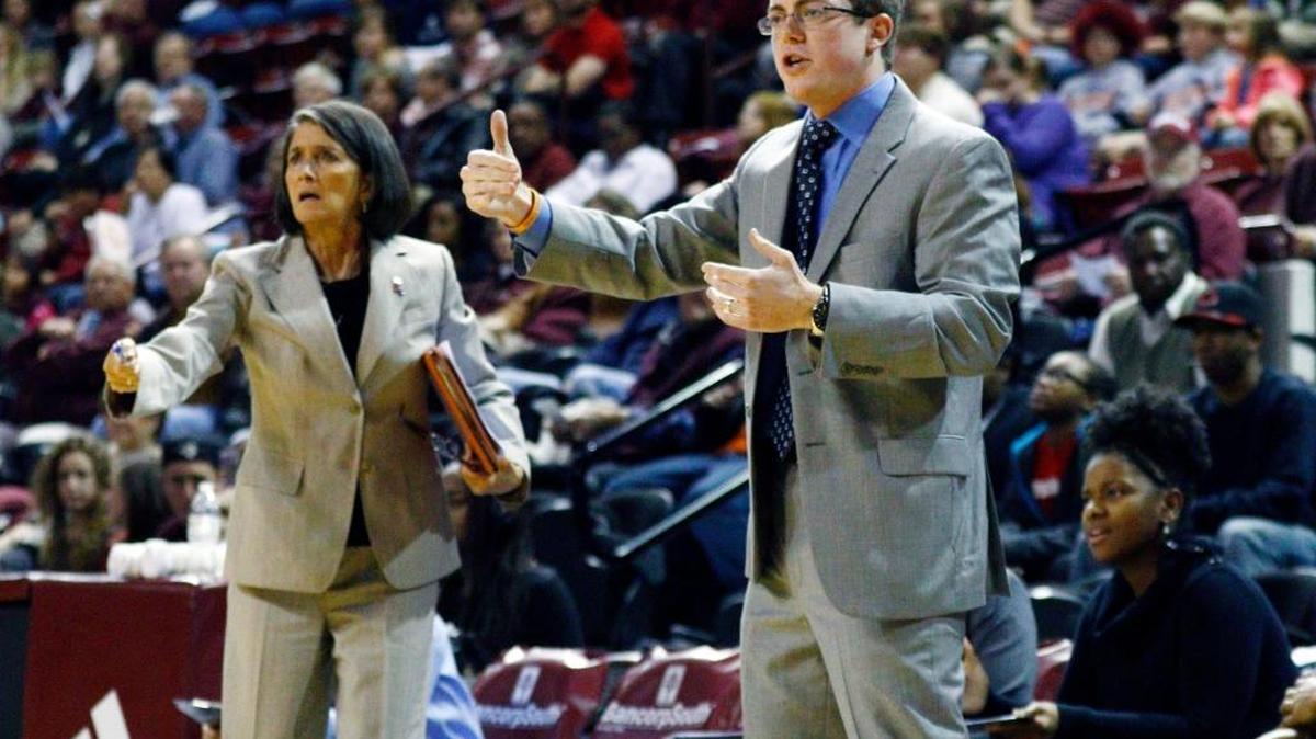 In this Dec. 11, 2014, file photo, Louisiana Tech women’s basketball coach Tyler Summitt, right, calls out to his players while associate head coach Mickie DeMoss, left, who spent two decades as an assistant at Tennessee under the his mother Pat Summitt, reinforces his call during an NCAA college basketball game against Mississippi State in Starkville, Miss. At the time Summitt ended her illustrious, 38-season coaching career at Tennessee in 2012, 78 people who were mentored by her were coaching basketball or working in administrative positions associated with the game. Summitt died Tuesday morning, June 28, 2016.