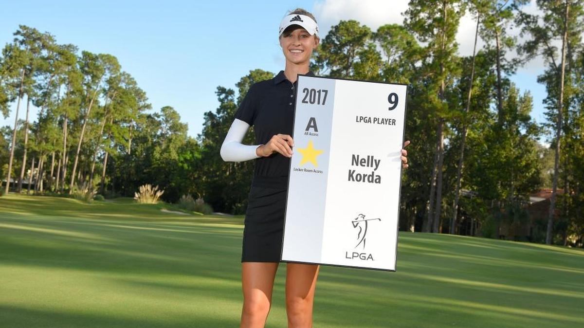 Nelly Korda received her card following the Symetra Tour Championship at Alaqua Country Club in Longwood on Oct. 15