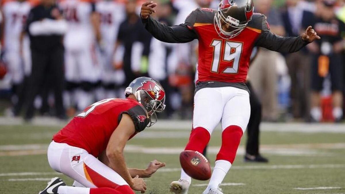 Former Buccaneers kicker Roberto Aguayo was added to the Carolina Panthers’ practice squad on Wednesday.