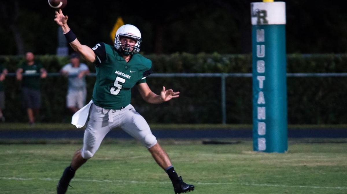 Lakewood Ranch quarterback Justin Curtis throws during last week’s Kickoff Classic against Sarasota Riverview. The Mustangs travel to Cape Coral Ida Baker on Friday for their season opener.