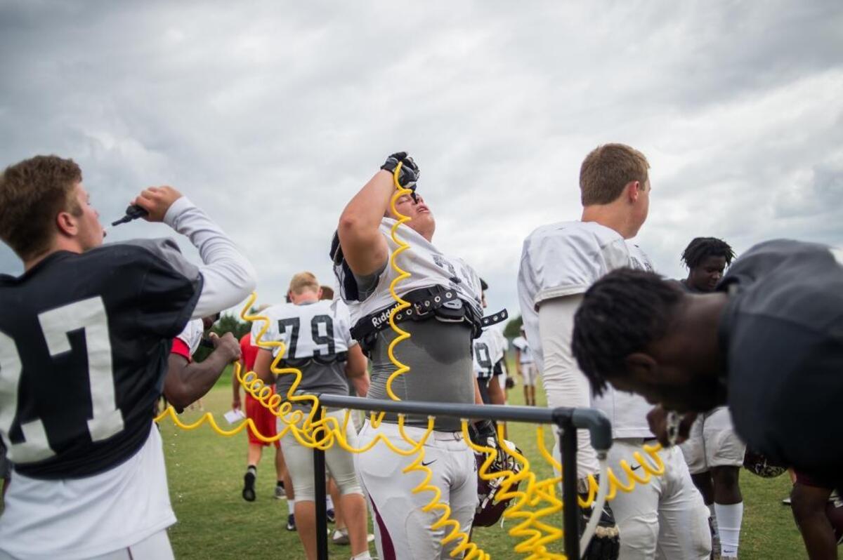 Brendan Bengtsson, center, anchors the Braden River offensive line.