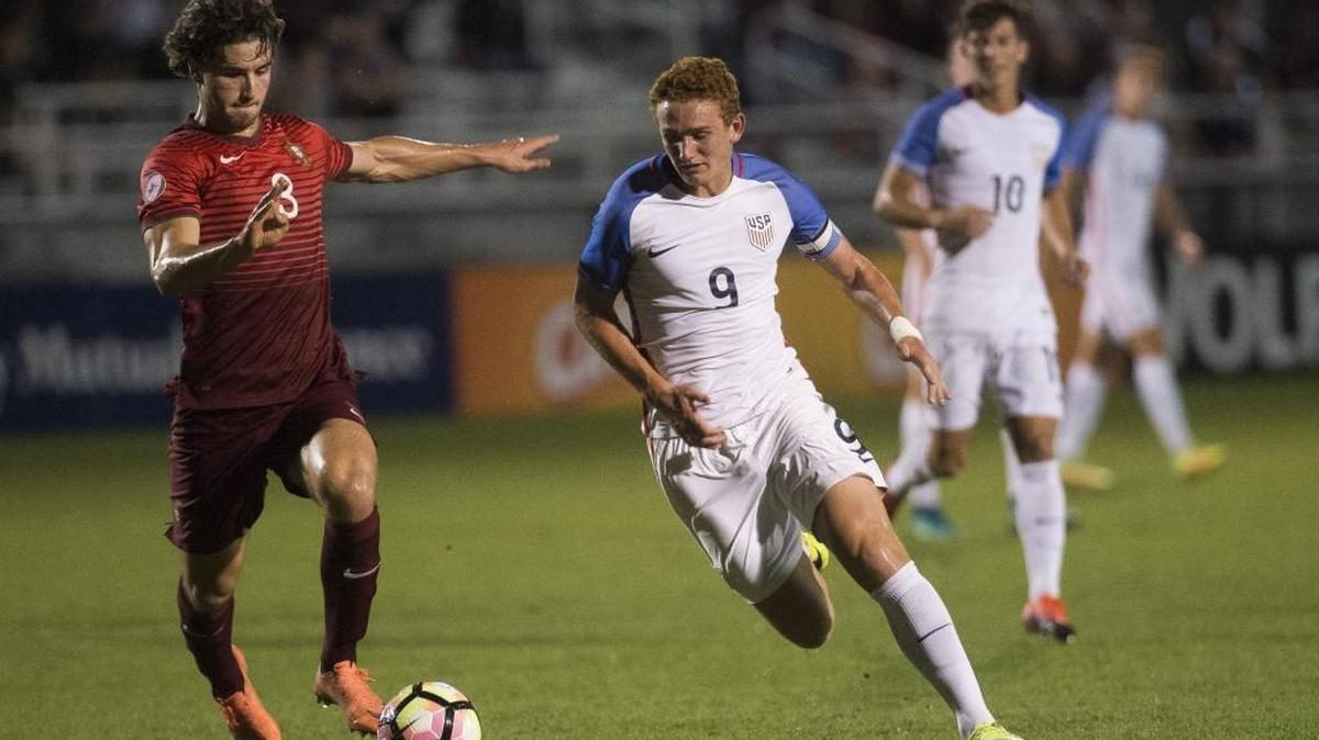USA’s Joshua Sargent beats Portugal defender Goncalo Loureiro as the USA National U-17 team takes on its Portuguese counterpart on the opening day of the 2016 Nike International Friendlies and Development Academy Winter Showcase in November at Premier Sports Campus at Lakewood Ranch. After 18 years, USA Soccer is ending the residency program.