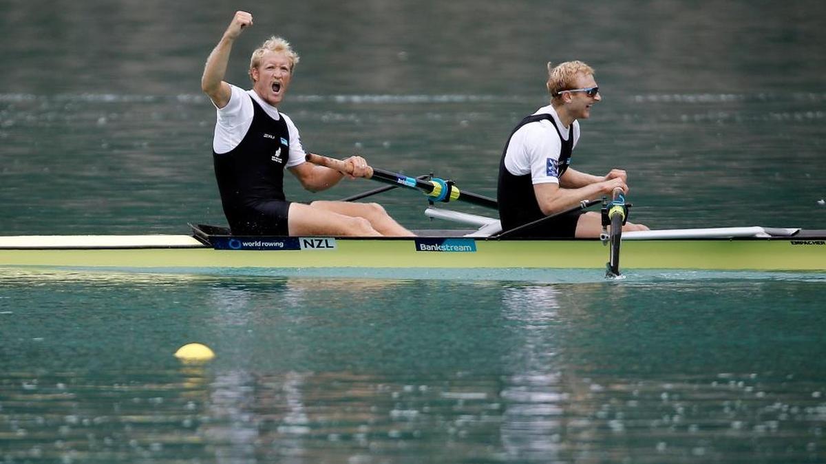 In this Sept. 5, 2015, file photo, New Zealand’s Hamish Bond, right, and Eric Murray celebrate after winning the Men’s Pair during the World Rowing Championships in Aiguebelette, France. When Murray and Bond jump into their boat in Rio, people will not be asking whether they’re going to win, but by how much. The pair hasn’t lost a race since 2007, so anything but a third consecutive Olympic gold medal would be a major upset.