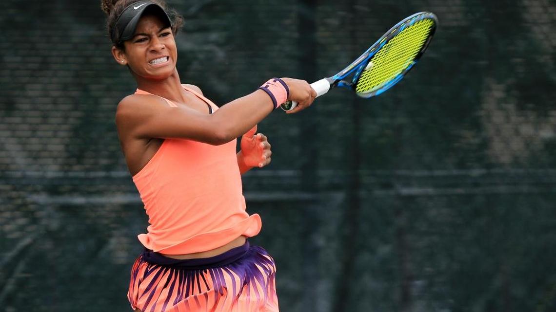 Whitney Osuigwe of the United States follows through on a shot during the 2016 Metropolia Orange Bowl International Tennis Championship at the Veltri Tennis Center in Plantation in December. Osuigwe is in her first Grand Slam junior final on Saturday in Paris.