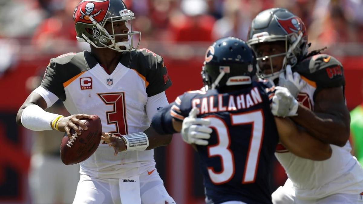 Tampa Bay Buccaneers quarterback Jameis Winston looks to pass during Sunday’s game against the Chicago Bears at Raymond James Stadium in Tampa.