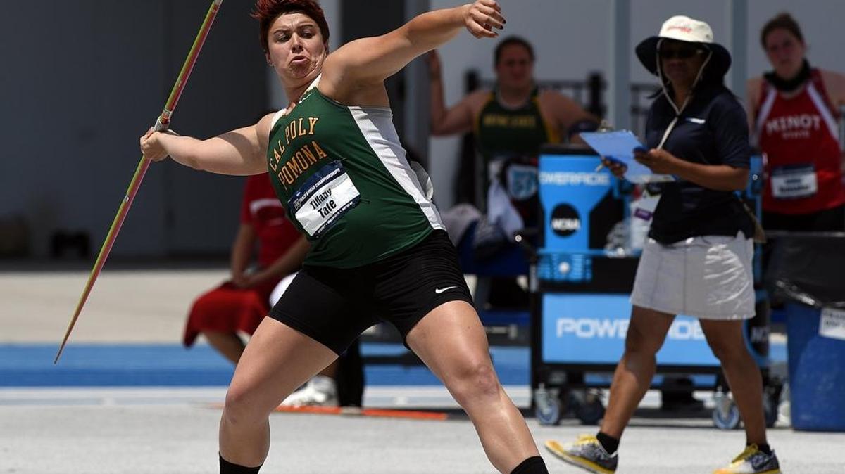 Tiffany Tate competes in the javelin throw at the NCAA Track and Field event held at IMG Saturday.