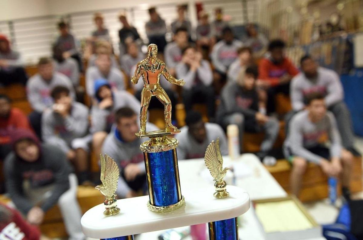 The Manatee High wrestling team has won numerous trophies during coach Andrew Gugliemini’s lengthy tenure.