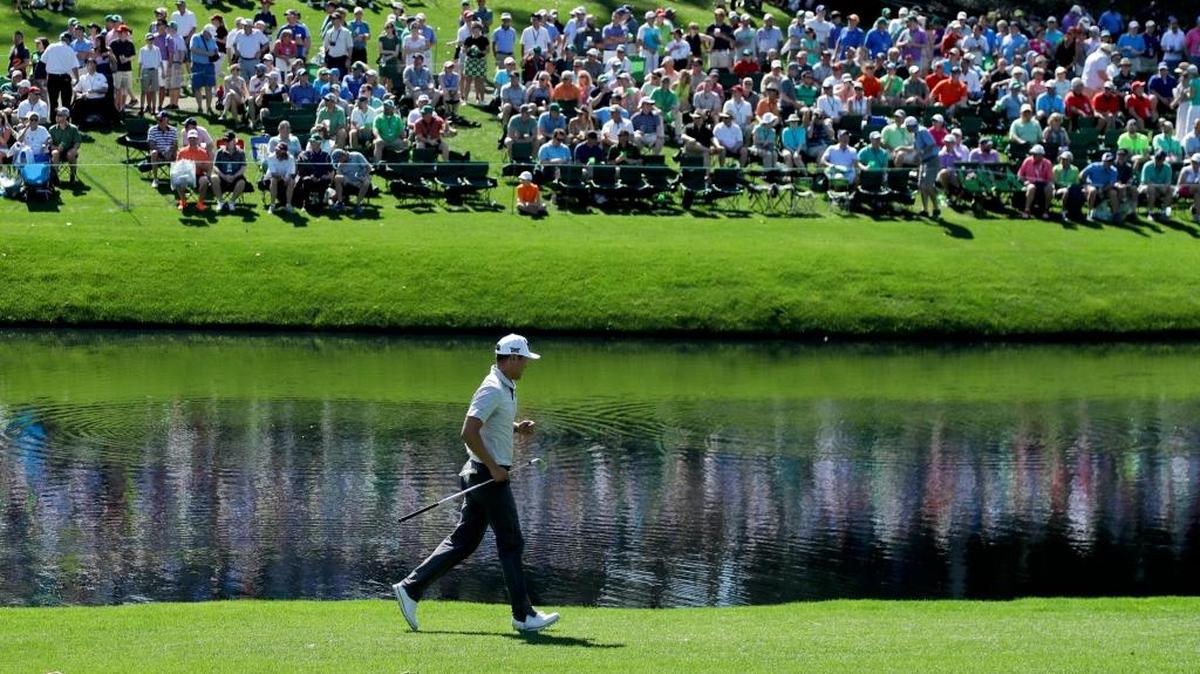 Byeong Hun An, of South Korea, runs on the 16th hole during a practice round for the Masters golf tournament on Tuesday in Augusta, Ga.