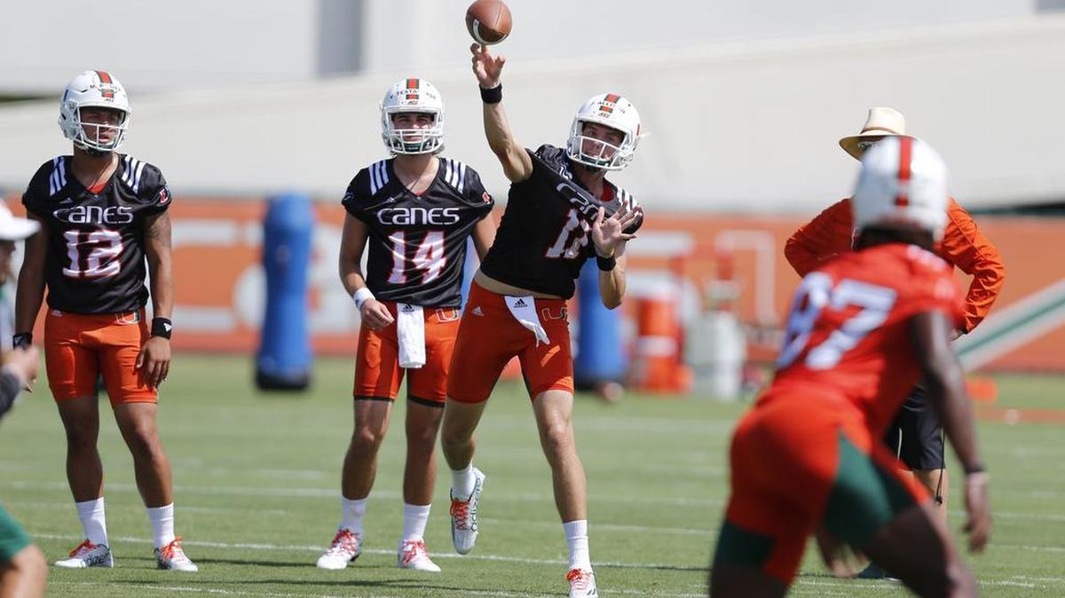 Miami Hurricanes quarterback Jack Allison (11) during opening day of Miami Hurricanes football practice in Coral Gables on Thursday, August 4, 2016. Allison is leaving the program, UM announced on April 25, 2017.