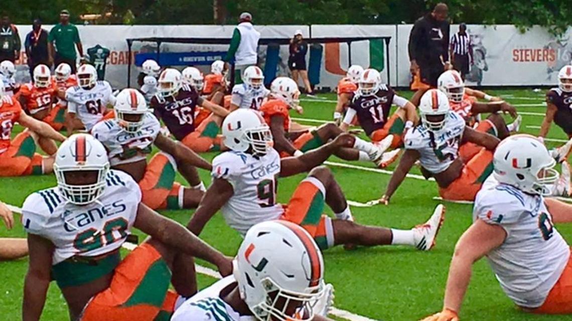 UM quarterback Jack Allison, formerly of Palmetto High, back throwing during individual drills
