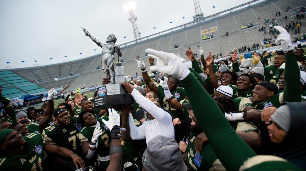 The South Florida Bulls capped their first season under coach Charlie Strong with a victory over Texas Tech in the Birmingham Bowl.